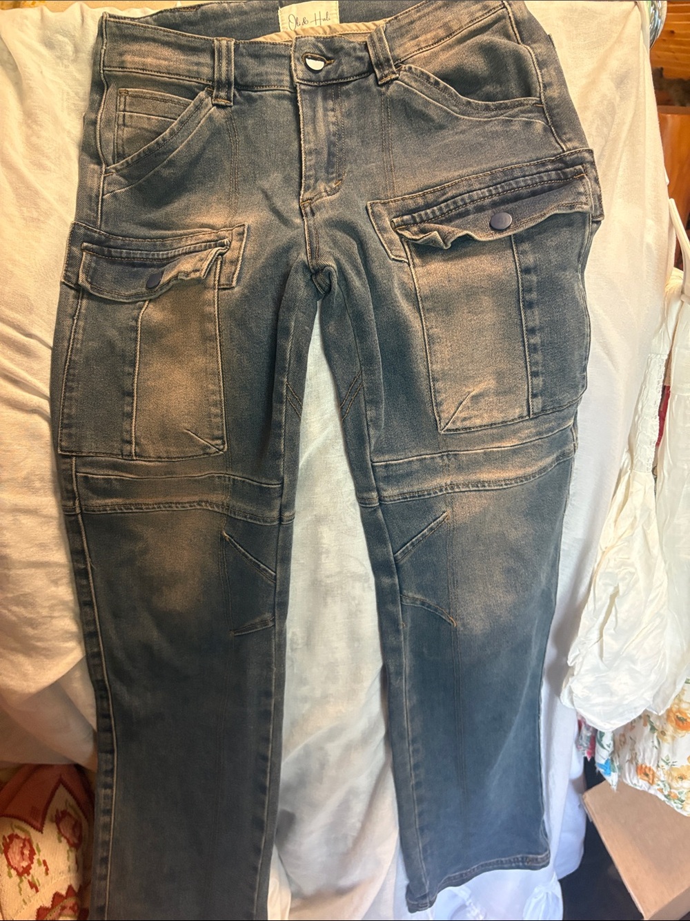 Oli & Hali Pink Washed Dark BlueStraight Leg Cargo Jeans size M